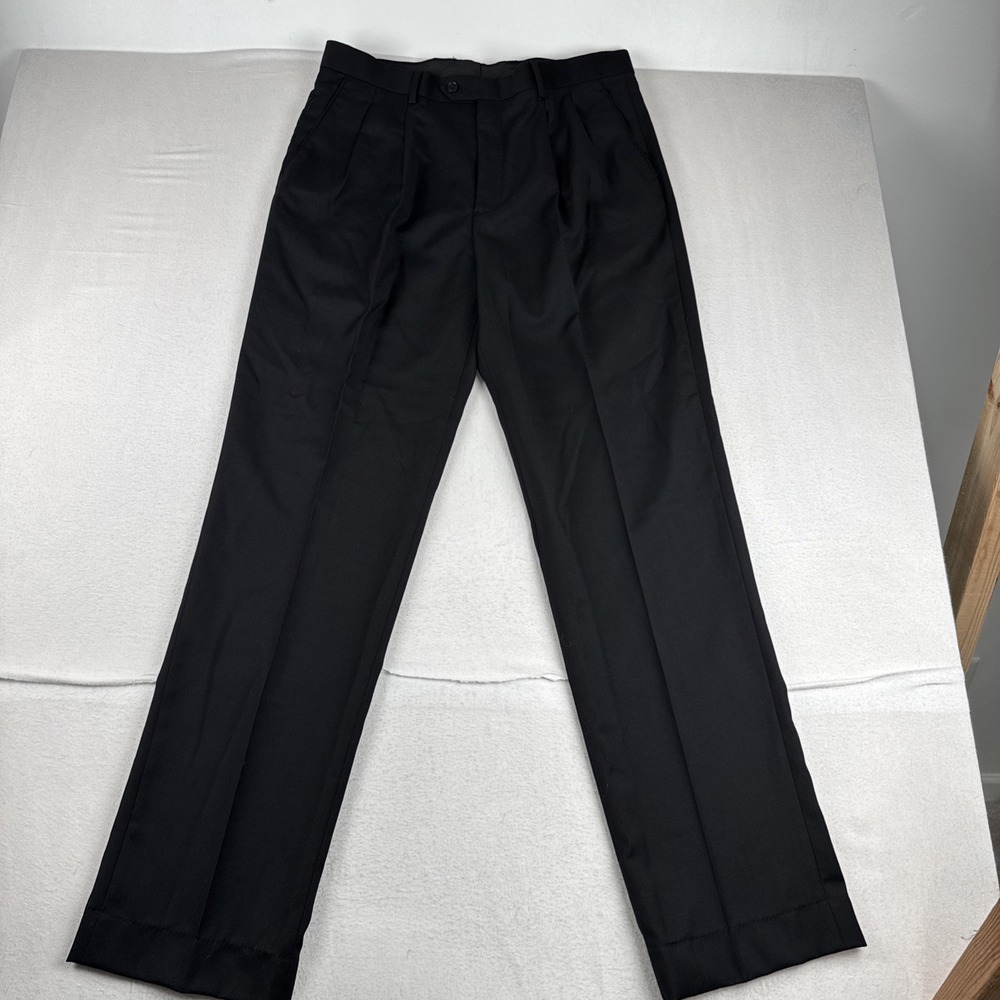 New! Paul Frederick Mens Black Pleated Dress Pants fits 36*34 office business